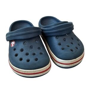 Crocs Crocband Kids C7‎ Navy Blue Red Stripe Classic Clogs Slip On Shoes